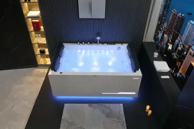 Wirujące dysze Wanna z hydromasażem EB-100 prostokątna 180cmx120cmx66cm Wodospad LED x 2+Ambiente z podgrzewaczem+pilot