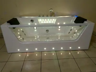 Wanna z hydromasażem C-477-160 prostokątna 160cmx85cmx58cm WODOSPAD+STRUMYK LED chromoterapia z podgrzewaczem