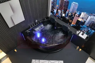 Wirujące dysze czarna Wanna z hydromasażem EG-015 narożna 150cmx150cmx65cm spadające SOPLE LEDowe HIT!