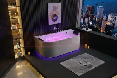 Wanna z hydromasażem EB-802 prostokątna 150cmx75cmx61cm DYSZE OBROTOWE, WODOSPADY, PILOT