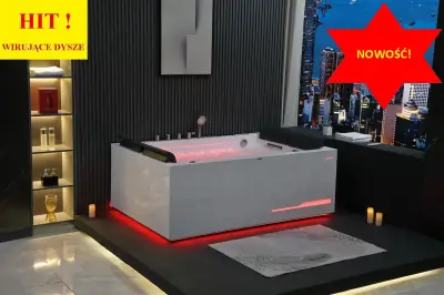 Wirujące dysze Wanna z hydromasażem EB-100 prostokątna 180cmx120cmx66cm Wodospad LED x 2+Ambiente z podgrzewaczem+pilot