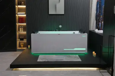 Wirujące dysze Wanna z hydromasażem EB-100 prostokątna 180cmx120cmx66cm Wodospad LED x 2+Ambiente z podgrzewaczem+pilot