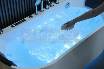 Wanna z hydromasażem EB-802 prostokątna 150cmx75cmx61cm DYSZE OBROTOWE, WODOSPADY, PILOT