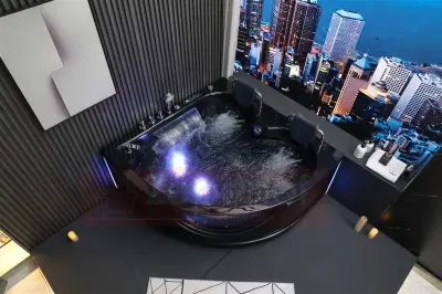 Wirujące dysze czarna Wanna z hydromasażem EG-015 narożna 150cmx150cmx65cm spadające SOPLE LEDowe HIT!