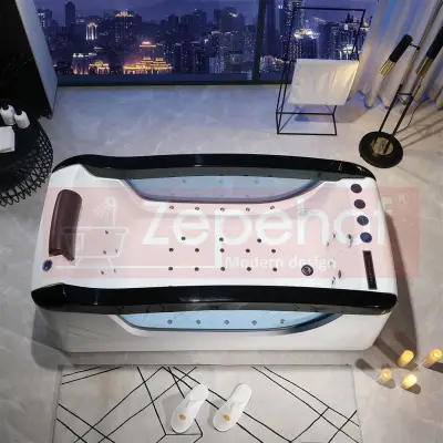 Wanna z hydromasażem EB-D034 prostokątna 187cmx90cmx68cm Wodospad LED x 2+Ambiente z podgrzewaczem+pilot