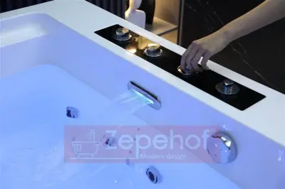 Wanna z hydromasażem EB-D873 PRAWA prostokątna 185cmx120cmx65cm 2 DYSZE OBROTOWE, MASAŻ KARKU, WODOSPADY, PILOT