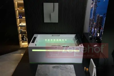 Wanna z hydromasażem EB-D873 LEWA prostokątna 185cmx120cmx65cm 2 DYSZE OBROTOWE, MASAŻ KARKU, WODOSPADY, PILOT