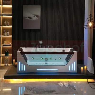 Obrotowe dysze wanna z hydromasażem EB-7066 prostokątna 170cmx78cmx61cm Wodospad LED x 2+Ambiente z podgrzewaczem+pilot