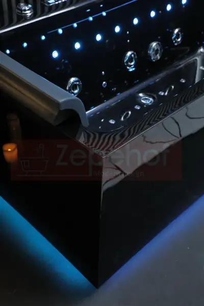 Czarna wanna z hydromasażem EBS-185 prostokątna 170cmx85cmx58cm DYSZE OBROTOWE, MASAŻ KARKU, WODOSPADY, PILOT