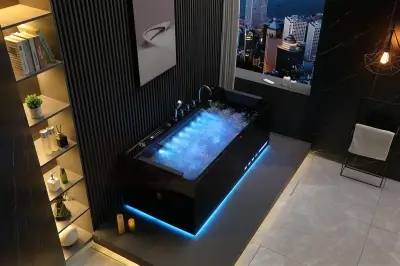 Czarna Wanna z hydromasażem EB-D710 prostokątna 170cmx80cmx60cm z podgrzewaczem+pilot