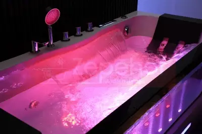 Obrotowe dysze wanna z hydromasażem EB-7066 prostokątna 170cmx78cmx61cm Wodospad LED x 2+Ambiente z podgrzewaczem+pilot