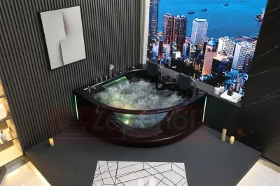 Wirujące dysze czarna Wanna z hydromasażem EG-015 narożna 150cmx150cmx65cm spadające SOPLE LEDowe HIT!
