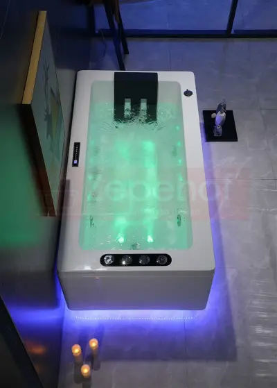 Dysze obrotowe Wanna z hydromasażem EB-033 prostokątna 170cmx90cmx60cm Wodospad +Ambiente z podgrzewaczem+pilot