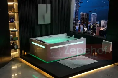 Wanna z hydromasażem EB-D873 LEWA prostokątna 185cmx120cmx65cm 2 DYSZE OBROTOWE, MASAŻ KARKU, WODOSPADY, PILOT