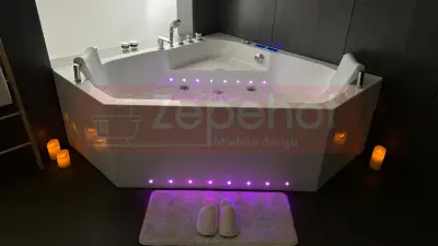 Wanna z hydromasażem C-487 narożna 150cmx150cmx58cm chromoterapia podgrzewacz
