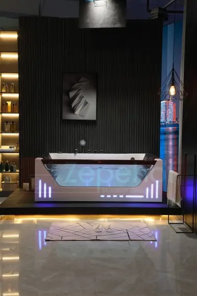 Wirujące dysze Wanna z hydromasażem EB-7066 B prostokątna 180cmx120cmx59cm Wodospad LED x 2+Ambiente z podgrzewaczem+pilot