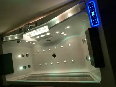 Wanna z hydromasażem C-477-160 prostokątna 160cmx85cmx58cm WODOSPAD+STRUMYK LED chromoterapia z podgrzewaczem