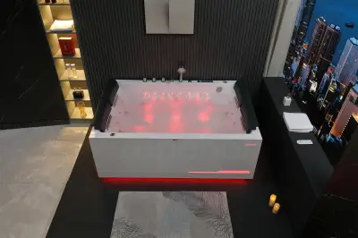 Wirujące dysze Wanna z hydromasażem EB-100 prostokątna 180cmx120cmx66cm Wodospad LED x 2+Ambiente z podgrzewaczem+pilot