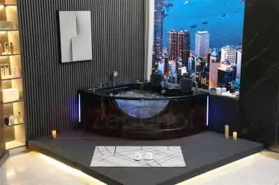 Wirujące dysze czarna Wanna z hydromasażem EG-015 narożna 150cmx150cmx65cm spadające SOPLE LEDowe HIT!
