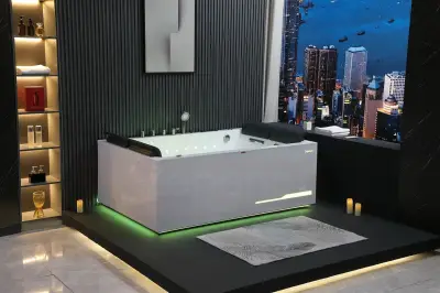 Wirujące dysze Wanna z hydromasażem EB-100 prostokątna 180cmx120cmx66cm Wodospad LED x 2+Ambiente z podgrzewaczem+pilot