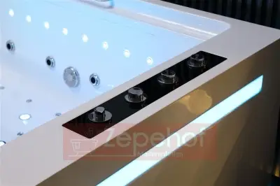 Wanna z hydromasażem EB-D873 PRAWA prostokątna 185cmx120cmx65cm 2 DYSZE OBROTOWE, MASAŻ KARKU, WODOSPADY, PILOT