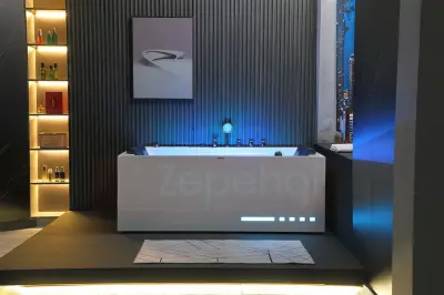Wirujące dysze Wanna z hydromasażem EB-876 prostokątna 170cmx120cmx64cm Wodospad LED x 2+Ambiente z podgrzewaczem+pilot