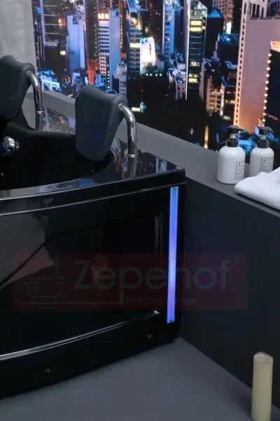 Wirujące dysze czarna Wanna z hydromasażem EG-015 narożna 150cmx150cmx65cm spadające SOPLE LEDowe HIT!
