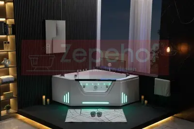 Wanna z hydromasażem BS-708 narożna 150cmx150cmx65cm + MASAŻ KARKU, DYSZE OBROTOWE+PILOT