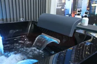 Czarna wanna z hydromasażem EBB-D871 prostokątna 180cmx100cmx65cm DYSZE OBROTOWE, MASAŻ KARKU, WODOSPADY, PILOT