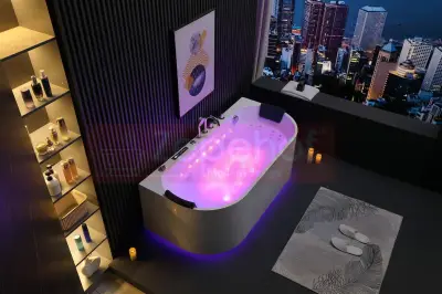 Wanna z hydromasażem EB-802 prostokątna 150cmx75cmx61cm DYSZE OBROTOWE, WODOSPADY, PILOT