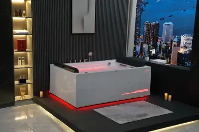 Wirujące dysze Wanna z hydromasażem EB-100 prostokątna 180cmx120cmx66cm Wodospad LED x 2+Ambiente z podgrzewaczem+pilot