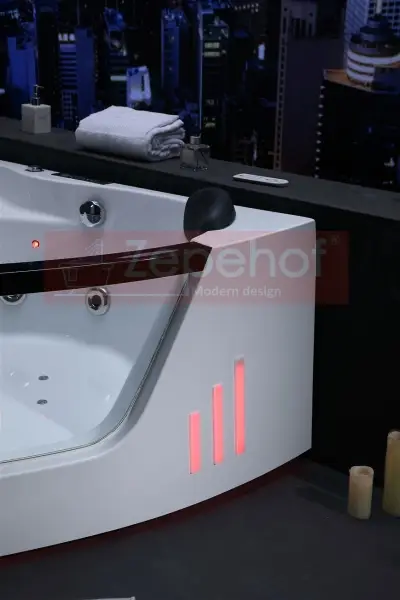 Wanna z hydromasażem EB-375 narożna 150cmx150cmx64cm + MASAŻ KARKU, DYSZE OBROTOWE+PILOT