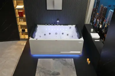 Wirujące dysze Wanna z hydromasażem EB-100 prostokątna 180cmx120cmx66cm Wodospad LED x 2+Ambiente z podgrzewaczem+pilot