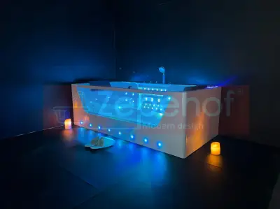 Wanna z hydromasażem C-477-170 prostokątna 170cmx85cmx58cm WODOSPAD+STRUMYK LED chromoterapia z podgrzewaczem