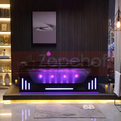 Obrotowe dysze czarna wanna z hydromasażem EB-7066 prostokątna 170cmx78cmx61cm Wodospad LED x 2+Ambiente z podgrzewaczem+pilot