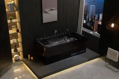 Czarna Wanna z hydromasażem EB-D710 prostokątna 170cmx80cmx60cm z podgrzewaczem+pilot