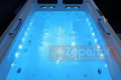 Wanna z hydromasażem EB-D873 LEWA prostokątna 185cmx120cmx65cm 2 DYSZE OBROTOWE, MASAŻ KARKU, WODOSPADY, PILOT