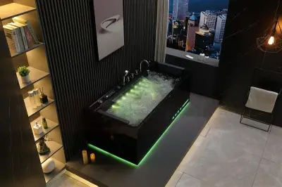 Czarna Wanna z hydromasażem EB-D710 prostokątna 170cmx80cmx60cm z podgrzewaczem+pilot