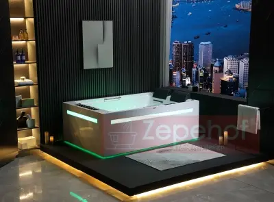 Wanna z hydromasażem EB-D873 LEWA prostokątna 185cmx120cmx65cm 2 DYSZE OBROTOWE, MASAŻ KARKU, WODOSPADY, PILOT