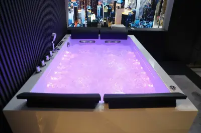 Wirujące dysze Wanna z hydromasażem EB-100 prostokątna 180cmx120cmx66cm Wodospad LED x 2+Ambiente z podgrzewaczem+pilot
