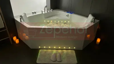 Wanna z hydromasażem C-487 narożna 150cmx150cmx58cm chromoterapia podgrzewacz