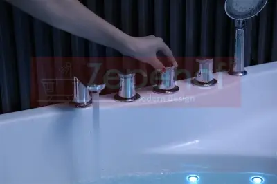 Wanna z hydromasażem EB-375 narożna 150cmx150cmx64cm + MASAŻ KARKU, DYSZE OBROTOWE+PILOT
