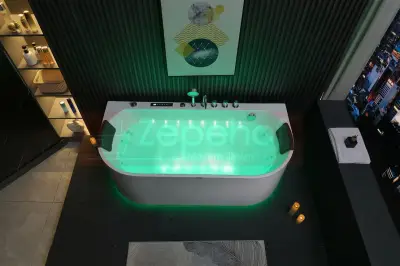 Wanna z hydromasażem EB-802 prostokątna 150cmx75cmx61cm DYSZE OBROTOWE, WODOSPADY, PILOT