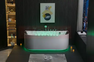 Wanna z hydromasażem EB-802 prostokątna 150cmx75cmx61cm DYSZE OBROTOWE, WODOSPADY, PILOT