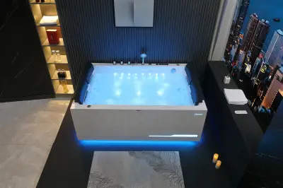Wirujące dysze Wanna z hydromasażem EB-100 prostokątna 180cmx120cmx66cm Wodospad LED x 2+Ambiente z podgrzewaczem+pilot