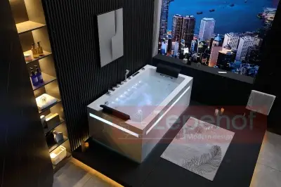 Wanna z hydromasażem EB-D871 prostokątna 180cmx100cmx65cm DYSZE OBROTOWE, MASAŻ KARKU, WODOSPADY, PILOT