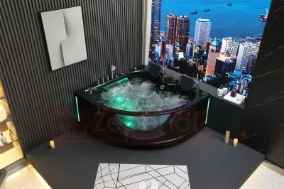 Wirujące dysze czarna Wanna z hydromasażem EG-015 narożna 150cmx150cmx65cm spadające SOPLE LEDowe HIT!