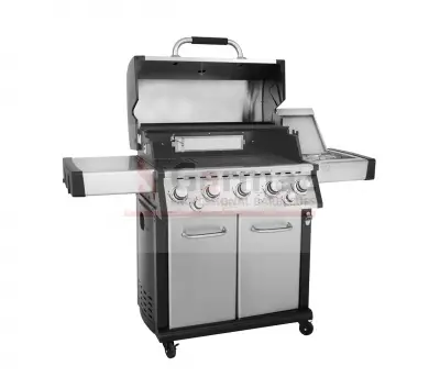 Grill gazowy Garmaz Premium Line MOC 24kW 6+1 palników + opiekacz + rożen elektryczny M61A65-SB-BB pokrętła LED