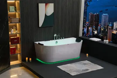 Wanna z hydromasażem EB-802 B prostokątna 150cmx75cmx60cm DYSZE OBROTOWE, PILOT