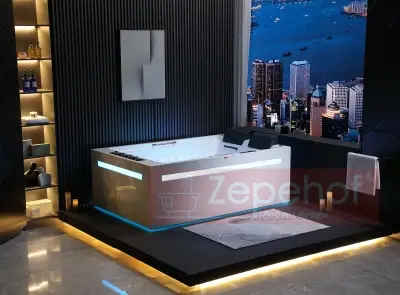 Wanna z hydromasażem EB-D873 LEWA prostokątna 185cmx120cmx65cm 2 DYSZE OBROTOWE, MASAŻ KARKU, WODOSPADY, PILOT